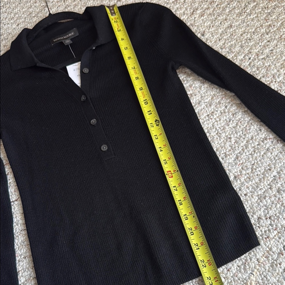 Banana republic Classic Black collar rib long sleeve Women's Top - Picture 7 of 11